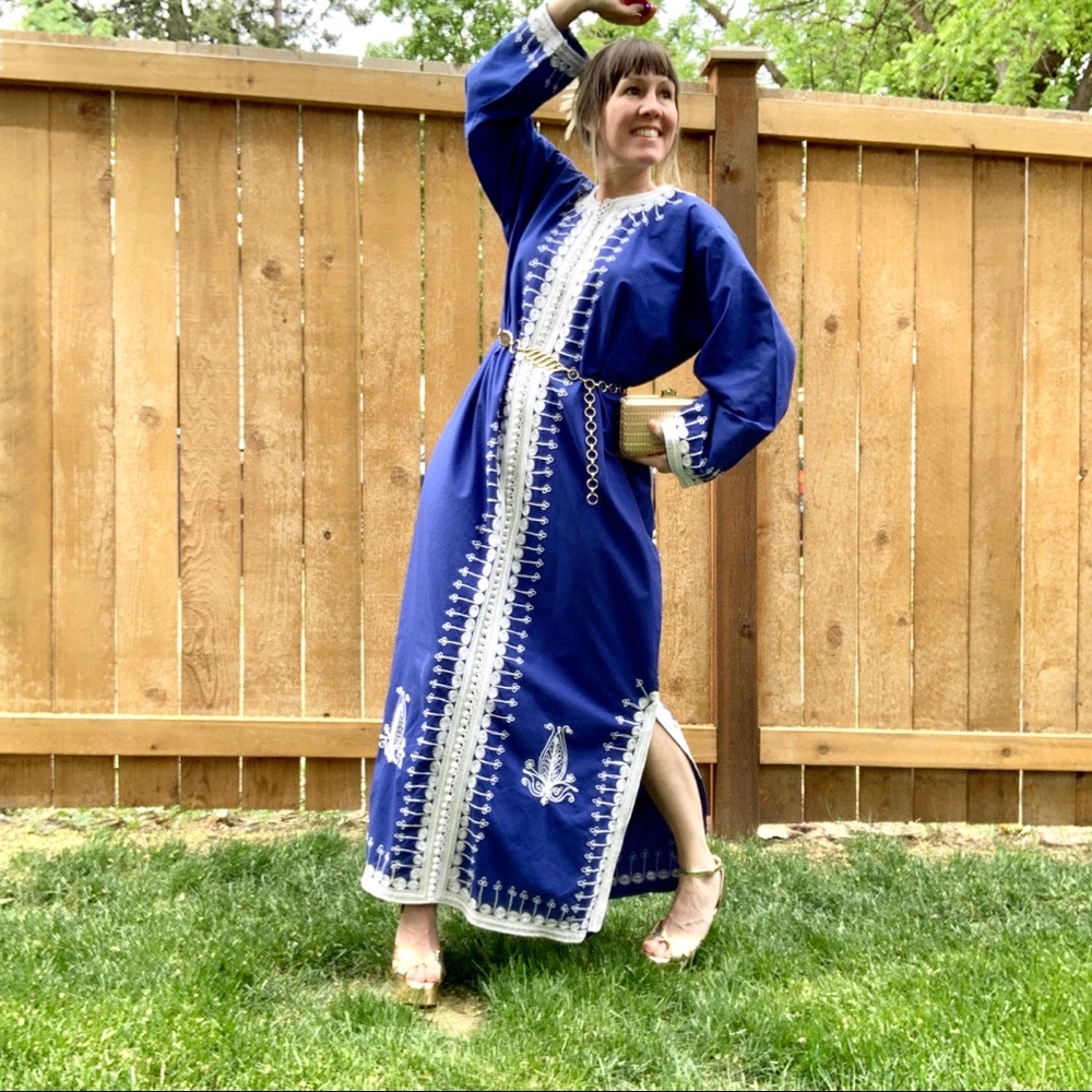 Boho Embroidered Full Button Front Caftan Maxi with Side slits Free Size